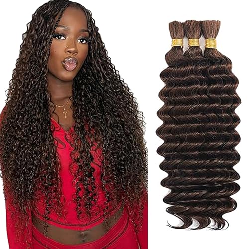 WuvuSnm Human Hair Braiding Deep Wave Boho Braids Bulk Hair Weave Natural Extensions No Weft Chocolate Brown Color 3 Braids Per Pack Total 150 g for Woman 51 Inch (51,9 cm) von WuvuSnm
