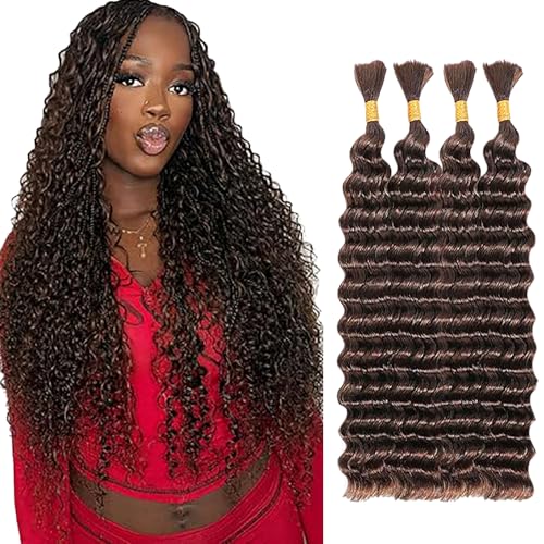 WuvuSnm Human Hair Braiding Deep Wave Boho Braids Bulk Hair Weave Natural Extensions No Weft Chocolate Brown Color 4 Braids Per Pack Total 200g for Woman 18 18 18 18 Inch von WuvuSnm