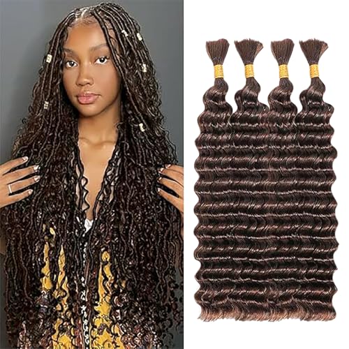 WuvuSnm Human Hair Braiding Deep Wave Boho Braids Bulk Hair Weave Natural Extensions No Weft Chocolate Brown Color 4 Braids Per Pack Total 200g for Woman 20 20 20 20 Inch von WuvuSnm