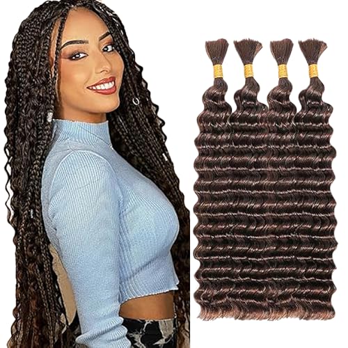 WuvuSnm Human Hair Braiding Deep Wave Boho Braids Bulk Hair Weave Natural Extensions No Weft Chocolate Brown Color 4 Braids Per Pack Total 200g for Woman 28 28 28 28 Inch von WuvuSnm