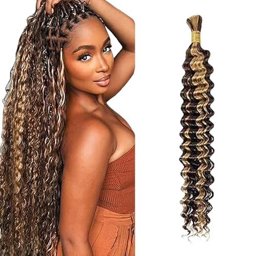 WuvuSnm Human Hair Braiding Deep Wave Boho Braids Bulk Hair Weave Natural Extensions No Weft Highlight Blonde Color 1 Braid Per Pack Total 50g for Woman 26 Inch von WuvuSnm