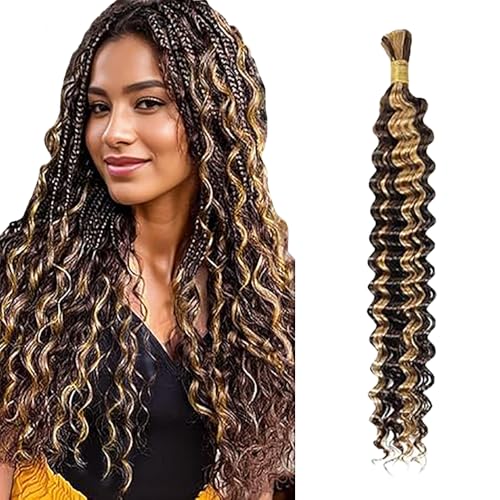 WuvuSnm Human Hair Braiding Deep Wave Boho Braids Bulk Hair Weave Natural Extensions No Weft Highlight Blonde Color 1 Braid Per Pack Total 50 g for Women 40 cm WuvuSnm Human Hair Braiding Deep Wave Boho Braids Bulk Hair Weave Natural Extensions No Weft Highlight Blonde Color 1 Braid Per Pack Total 50 g for Women 40 cm von WuvuSnm