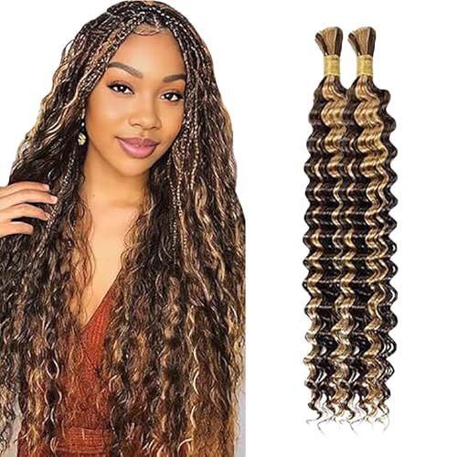 WuvuSnm Human Hair Braiding Deep Wave Boho Braids Bulk Hair Weave Natural Extensions No Weft Highlight Blonde Color 2 Braids Per Pack Total 100 g for Woman 20 50 Zoll WuvuSnm Human Hair Braiding Deep Wave Boho Braids Bulk Hair Weave Natural Extensions No Weft Highlight Blonde Color 2 Braids Per Pack Total 100 g for Woman 20 50 Zoll von WuvuSnm