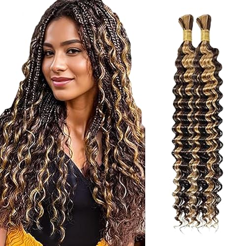 WuvuSnm Human Hair Braiding Deep Wave Boho Braids Bulk Hair Weave Natural Extensions No Weft Highlight Blonde Color 2 Braids Per Pack Total 100 g for Woman 40,6 40,6 cm WuvuSnm Human Hair Braiding Deep Wave Boho Braids Bulk Hair Weave Natural Extensions No Weft Highlight Blonde Color 2 Braids Per Pack Total 100 g for Woman 40,6 40,6 cm von WuvuSnm