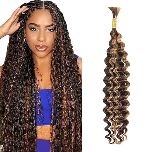 WuvuSnm Human Hair Braiding Deep Wave Boho Braids Bulk Hair Weave Natural Extensions No Weft Highlight Brown Color 1 Braid Per Pack Total 50g for Woman 12 Inch von WuvuSnm