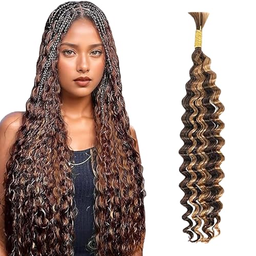 WuvuSnm Human Hair Braiding Deep Wave Boho Braids Bulk Hair Weave Natural Extensions No Weft Highlight Brown Color 1 Braid Per Pack Total 50g for Woman 16 Inch WuvuSnm Human Hair Braiding Deep Wave Boho Braids Bulk Hair Weave Natural Extensions No Weft Highlight Brown Color 1 Braid Per Pack Total 50g for Woman 16 Inch von WuvuSnm