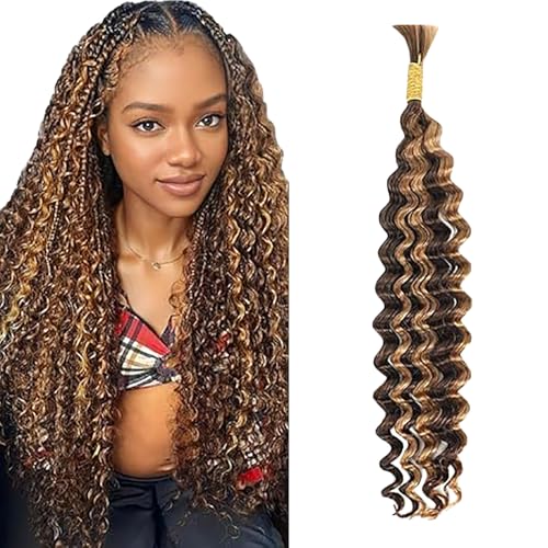 WuvuSnm Human Hair Braiding Deep Wave Boho Braids Bulk Hair Weave Natural Extensions No Weft Highlight Brown Color 1 Braid Per Pack Total 50g for Woman 18 Inch WuvuSnm Human Hair Braiding Deep Wave Boho Braids Bulk Hair Weave Natural Extensions No Weft Highlight Brown Color 1 Braid Per Pack Total 50g for Woman 18 Inch von WuvuSnm