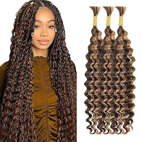 WuvuSnm Human Hair Braiding Deep Wave Boho Braids Bulk Hair Weave Natural Extensions No Weft Highlight Brown Color 3 Braids Per Pack Total 150 g for Women 14 14 14 Zoll WuvuSnm Human Hair Braiding Deep Wave Boho Braids Bulk Hair Weave Natural Extensions No Weft Highlight Brown Color 3 Braids Per Pack Total 150 g for Women 14 14 14 Zoll von WuvuSnm