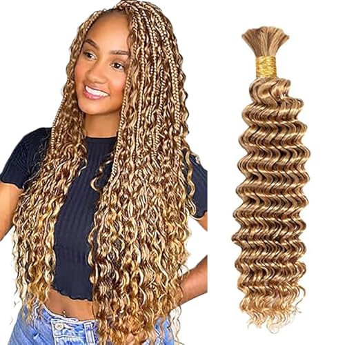 WuvuSnm Human Hair Braiding Deep Wave Boho Braids Bulk Hair Weave Natural Extensions No Weft Honey Blonde Color 1 Braid Per Pack Total 50 g for Women 32 Zoll WuvuSnm Human Hair Braiding Deep Wave Boho Braids Bulk Hair Weave Natural Extensions No Weft Honey Blonde Color 1 Braid Per Pack Total 50 g for Women 32 Zoll von WuvuSnm