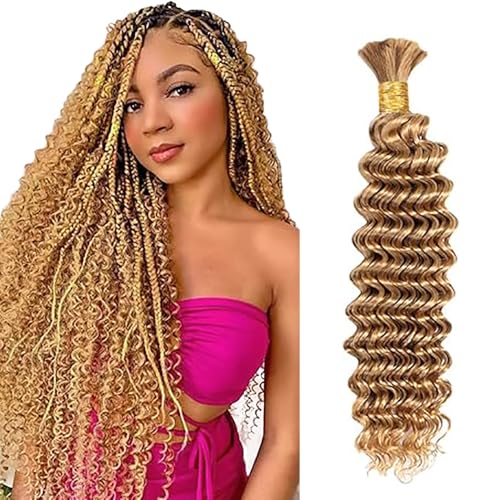 WuvuSnm Human Hair Braiding Deep Wave Boho Braids Bulk Hair Weave Natural Extensions No Weft Honey Blonde Color 1 Braid Per Pack Total 50 g for Women 34 Zoll WuvuSnm Human Hair Braiding Deep Wave Boho Braids Bulk Hair Weave Natural Extensions No Weft Honey Blonde Color 1 Braid Per Pack Total 50 g for Women 34 Zoll von WuvuSnm