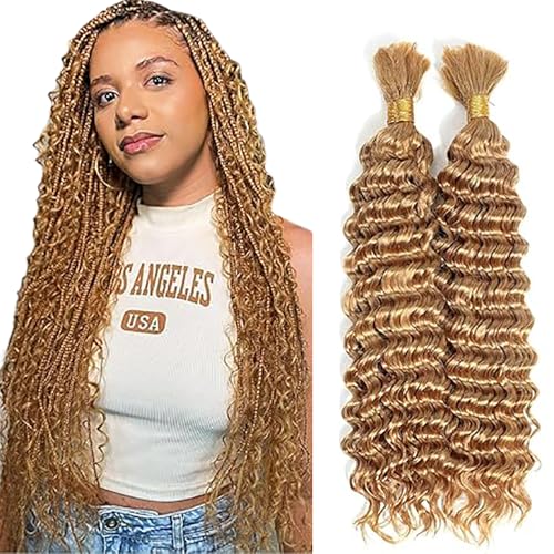 WuvuSnm Human Hair Braiding Deep Wave Boho Braids Bulk Hair Weave Natural Extensions No Weft Honey Blonde Color 2 Braids Per Pack Total 100 g for Woman 20 20 Inch WuvuSnm Human Hair Braiding Deep Wave Boho Braids Bulk Hair Weave Natural Extensions No Weft Honey Blonde Color 2 Braids Per Pack Total 100 g for Woman 20 20 Inch von WuvuSnm