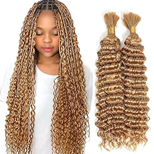 WuvuSnm Human Hair Braiding Deep Wave Boho Braids Bulk Hair Weave Natural Extensions No Weft Honey Blonde Color 2 Braids Per Pack Total 100 g for Woman 55,9 cm (55,8 cm) von WuvuSnm