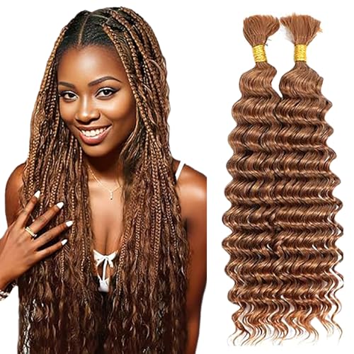 WuvuSnm Human Hair Braiding Deep Wave Boho Braids Bulk Hair Weave Natural Extensions No Weft Light Brown Color 2 Braids Per Pack Total 100 g for Woman 30,5 cm (12 12 Zoll) von WuvuSnm