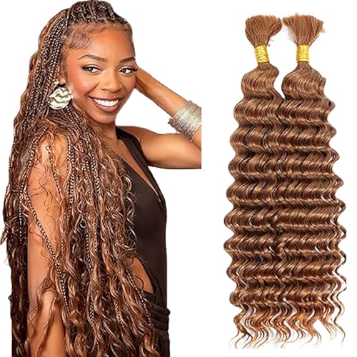 WuvuSnm Human Hair Braiding Deep Wave Boho Braids Bulk Hair Weave Natural Extensions No Weft Light Brown Color 2 Braids Per Pack Total 100 g for Woman 55,9 cm (55,8 cm) von WuvuSnm