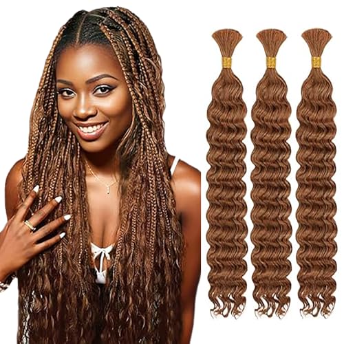 WuvuSnm Human Hair Braiding Deep Wave Boho Braids Bulk Hair Weave Natural Extensions No Weft Light Brown Color 3 Braids Per Pack Total 150 g for Woman 51 inch 28 28 28 Inch WuvuSnm Human Hair Braiding Deep Wave Boho Braids Bulk Hair Weave Natural Extensions No Weft Light Brown Color 3 Braids Per Pack Total 150 g for Woman 51 inch 28 28 28 Inch von WuvuSnm