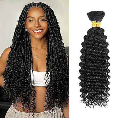 WuvuSnm Human Hair Braiding Deep Wave Boho Braids Bulk Hair Weave Natural Extensions No Weft Natural Black Color 2 Braids Per Pack Total 100 g for Women 45,7 cm (18 18 Zoll) von WuvuSnm