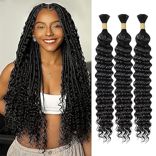 WuvuSnm Human Hair Braiding Deep Wave Boho Braids Bulk Hair Weave Natural Extensions No Weft Natural Black Color 3 Braids Per Pack Total 150 g for Women 18 18 18 Zoll WuvuSnm Human Hair Braiding Deep Wave Boho Braids Bulk Hair Weave Natural Extensions No Weft Natural Black Color 3 Braids Per Pack Total 150 g for Women 18 18 18 Zoll von WuvuSnm