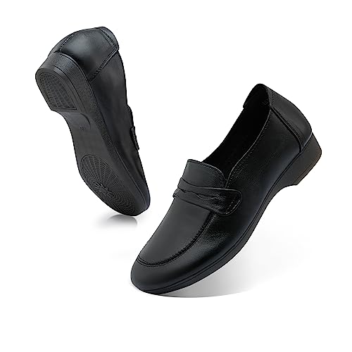 Wuyaraymia Loafers für Frauen Echtes Leder Schuhe der Dame Die Sohle Eines Gummischuhs Schwarz 36 EU von Wuyaraymia