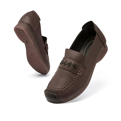 Wuyaraymia Loafers für Frauen Leder Ohne Schnürsenkel Weich Gummi Schuh Braun 41 EU Wuyaraymia Loafers für Frauen Leder Ohne Schnürsenkel Weich Gummi Schuh Braun 41 EU von Wuyaraymia