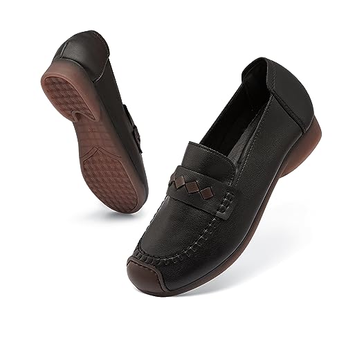 Wuyaraymia Loafers für Frauen Leder Ohne Schnürsenkel Weich Gummi Schuh Schwarz 37 EU von Wuyaraymia