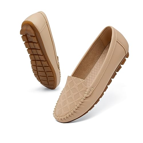 Wuyaraymia Loafers für Frauen Leder Ohne Schnürsenkel Weich Gummi Schuh Wirklichb Lange Zeit Beige 37 EU von Wuyaraymia