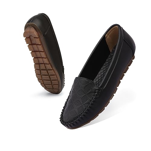 Wuyaraymia Loafers für Frauen Leder Ohne Schnürsenkel Weich Gummi Schuh Wirklichb Lange Zeit Schwarz 40 EU von Wuyaraymia