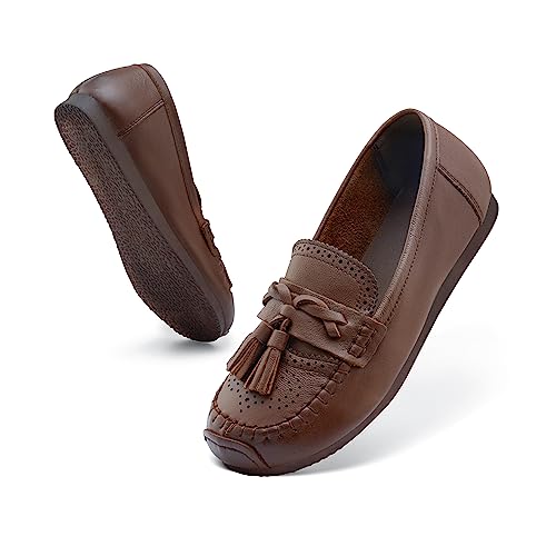 Wuyaraymia Loafers für Frauen Lederschuhe Loafers für Damen Schlüpfen Braun 37 EU von Wuyaraymia