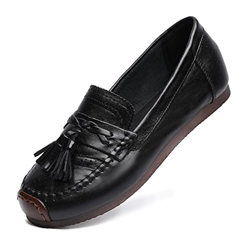 Wuyaraymia Loafers für Frauen Lederschuhe Loafers für Damen Schlüpfen Schwarz 36 EU von Wuyaraymia