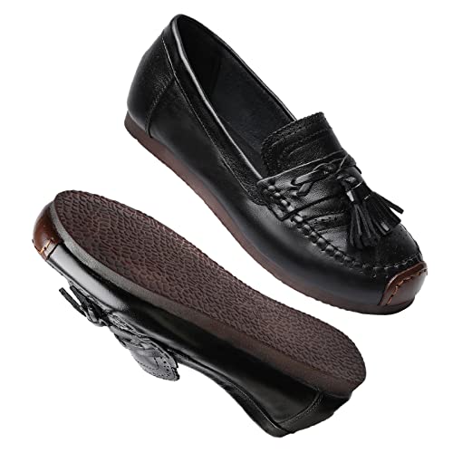 Wuyaraymia Loafers für Frauen Lederschuhe Loafers für Damen Schlüpfen Schwarz 40 EU von Wuyaraymia