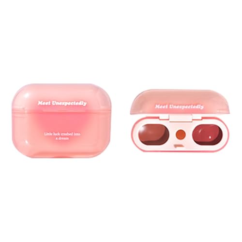 Wuyooprt Glänzender Lipgloss, farbiger Lipgloss - Doppelter Lippenstift-Schlamm,Earbuds Case Formed Lip Gloss Tint, Lippenstiftbalsam mit herzförmigem Applikator, langlebig für die Lippenpflege von Wuyooprt