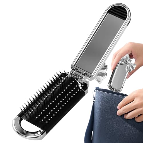 Wuyooprt Kleine Haarbürste, faltbare Haarbürste zum Entwirren der Haare mit Spiegel, Taschenformat, Make-up-Zubehör für Geldbörse, Tasche, Tasche, Koffer, Reisen von Wuyooprt