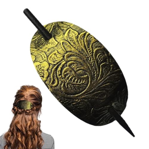 Wuyooprt Leder-Haarspange mit Stab, ovale Form, Pferdeschwanz-Halter, Haarnadel für Damen, langes Haar, Leder-Haarschmuck von Wuyooprt