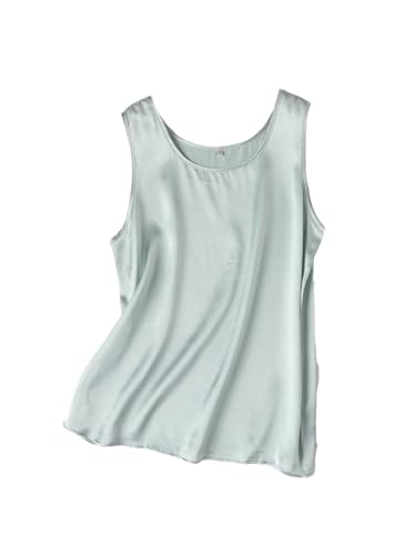 Damen-Tank-Top, echte Seide, O-Ausschnitt, ärmellos, einfarbig, Sommerweste, Light En8, X-Large von Wvapzxx