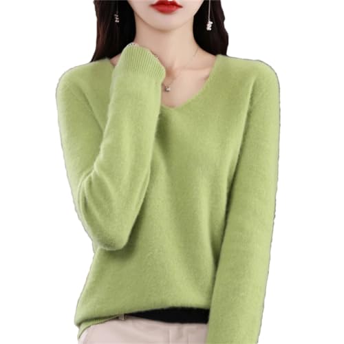 Damen Wollpullover Herbst Winter Strickpullover V-Ausschnitt Lose Solide Weiche Strickwaren Pullover, Frucht En8, XL von Wvapzxx