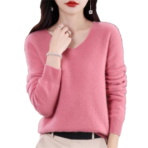 Damen Wollpullover Herbst Winter Strickpullover V-Ausschnitt Lose Solide Weiche Strickwaren Pullover, Haut Pnnrk, L von Wvapzxx