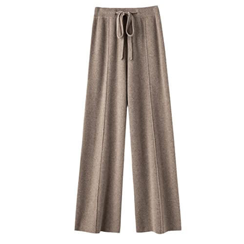 Wvapzxx Damen-Hose aus 100 % Kaschmir-Wolle, lässig, einfarbig, gestrickt, weites Bein, Purple Fleece, L von Wvapzxx