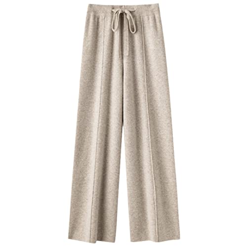 Wvapzxx Damen-Hose aus 100 % Kaschmir-Wolle, lässig, einfarbig, gestrickt, weites Bein, Rice Khaki9, XXL von Wvapzxx