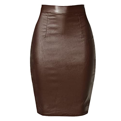 Wvapzxx Damen Kunstleder Hohe Taille Split Punk Push Up Rock Renaissance Bleistiftrock, auburn, 38 von Wvapzxx