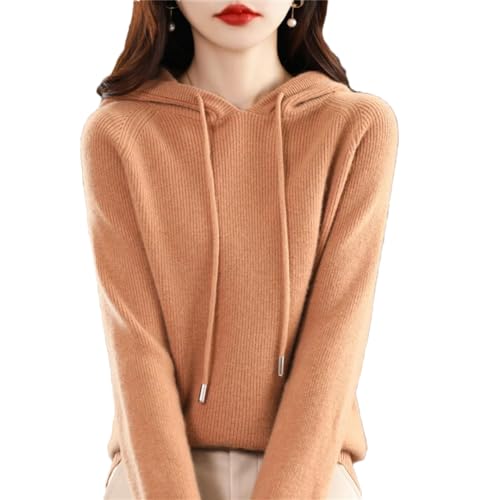 Wvapzxx Damen-Pullover aus Merinowolle, 100 % Wolle, für Herbst und Winter, einfarbig, Kaschmir-Strickpullover mit Kapuze, Farbe: Golden Khaki9, 46 von Wvapzxx