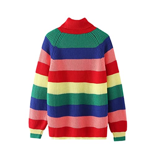 Wvapzxx Damen Regenbogen Farbe Pullover Hoher Ausschnitt Lange Ärmel Damen Strickwaren Lässiger Pullover Strickoberteil Herbst Winter, multi, M von Wvapzxx