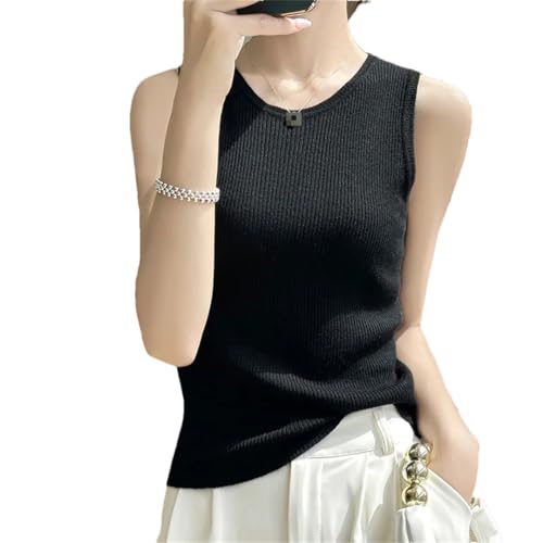 Wvapzxx Damen Wolle Strick Tank Top Slim Fit Ärmellos O-Neck Camis, Schwarz , L von Wvapzxx