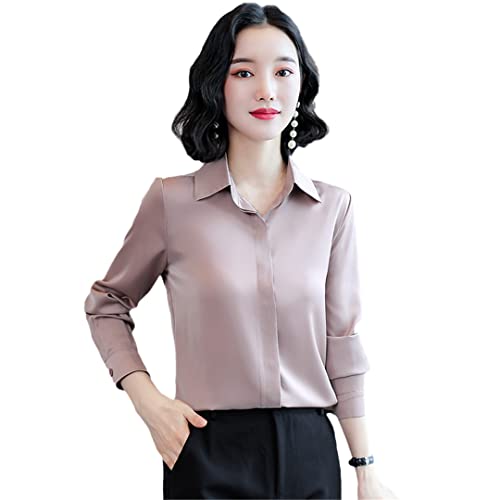 Wvapzxx Frauen Casual Blusen Vintage Seide Satin Shirts Versteckte Rüste Büro Damen Formal Tops, Lotuswurzel rosa, M von Wvapzxx