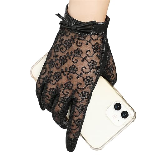 Wvapzxx Herbst- Und Winter-Damen-Spitzen-Schaffell-Touchscreen-Lederhandschuhe von Wvapzxx