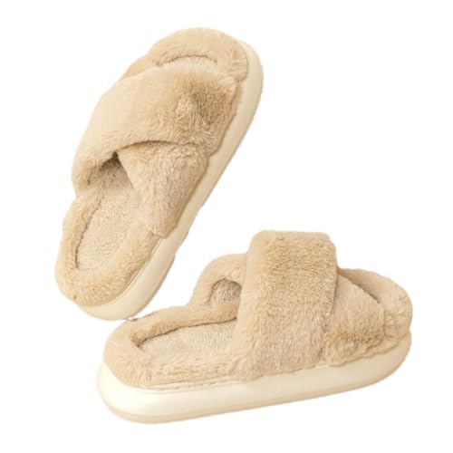 Wvapzxx Winter Flauschige Hausschuhe Frauen Haus Hause Fell Hausschuhe Für Frauen Flache Plattform Fuzzy Indoor Rutschen von Wvapzxx