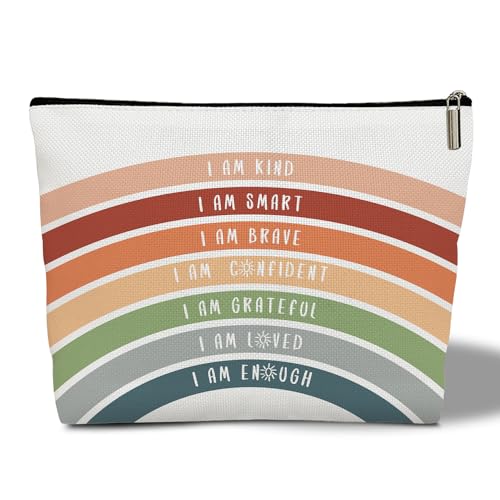 Make-up-Tasche für Frauen, "I am Kind I Am Smart", Geschenk für Teenager, Mädchen, Mutter, Tochter, Lehrer, Schwester, Regenbogen-Kulturbeutel, Reise-Organizer-Tasche für Oma, Tante, Freund, 22, von WwongxianB