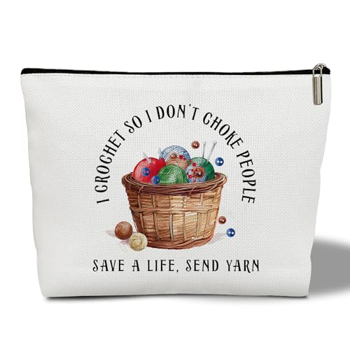 Makeup-Tasche für Damen, mit Aufschrift "I Crochet So I Don't Choke People", Strickgeschenk für Häkelliebhaber, Garnliebhaber, Kulturbeutel, Reise-Organizer-Tasche für Mama, Ehefrau, Tante, Schwester von WwongxianB