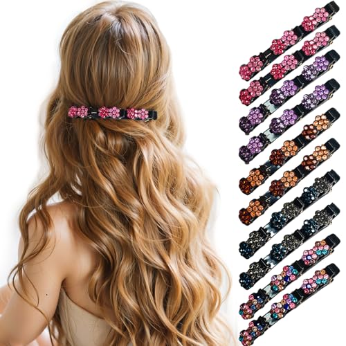 WwuHua Haarspangen Damen,10 Stück Haarspange mit Kristallblume,Haarspange mit 3 Clips,Doppelschicht Haarspange,Blumenhaarspangen für langes und lockiges Haar von WwuHua