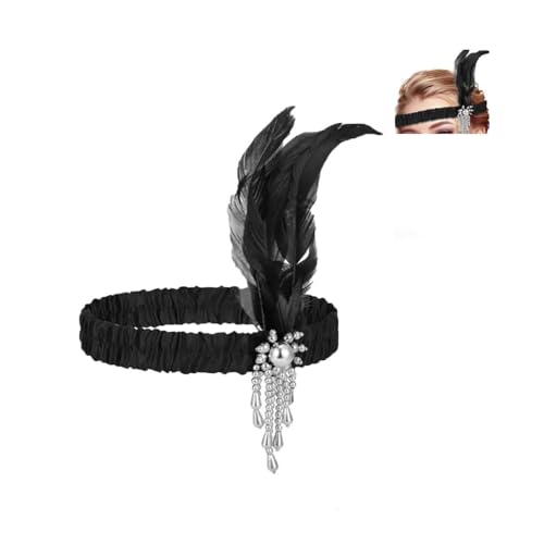 20er Jahre Flapper Feder Haarband,1920s Stirnband Damen Gatsby Kostüm Accessoires, Glitzernde Strasssteine HaarAccessoires,Karneval Kostüm Damen Accessoires von Wxinsheng