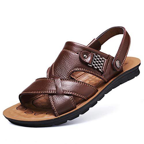 Herren Sandalen Echtes Leder Sommer Weiche Schuhe Strand Herrensandalen Hochwertige Sandalen Hausschuhe Böhmen Größe 38-48,Braun,43 von Wxyfl