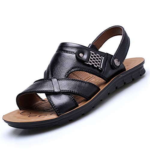 Herren Sandalen Echtes Leder Sommer Weiche Schuhe Strand Herrensandalen Hochwertige Sandalen Hausschuhe Böhmen Größe 38-48,Schwarz,41 von Wxyfl